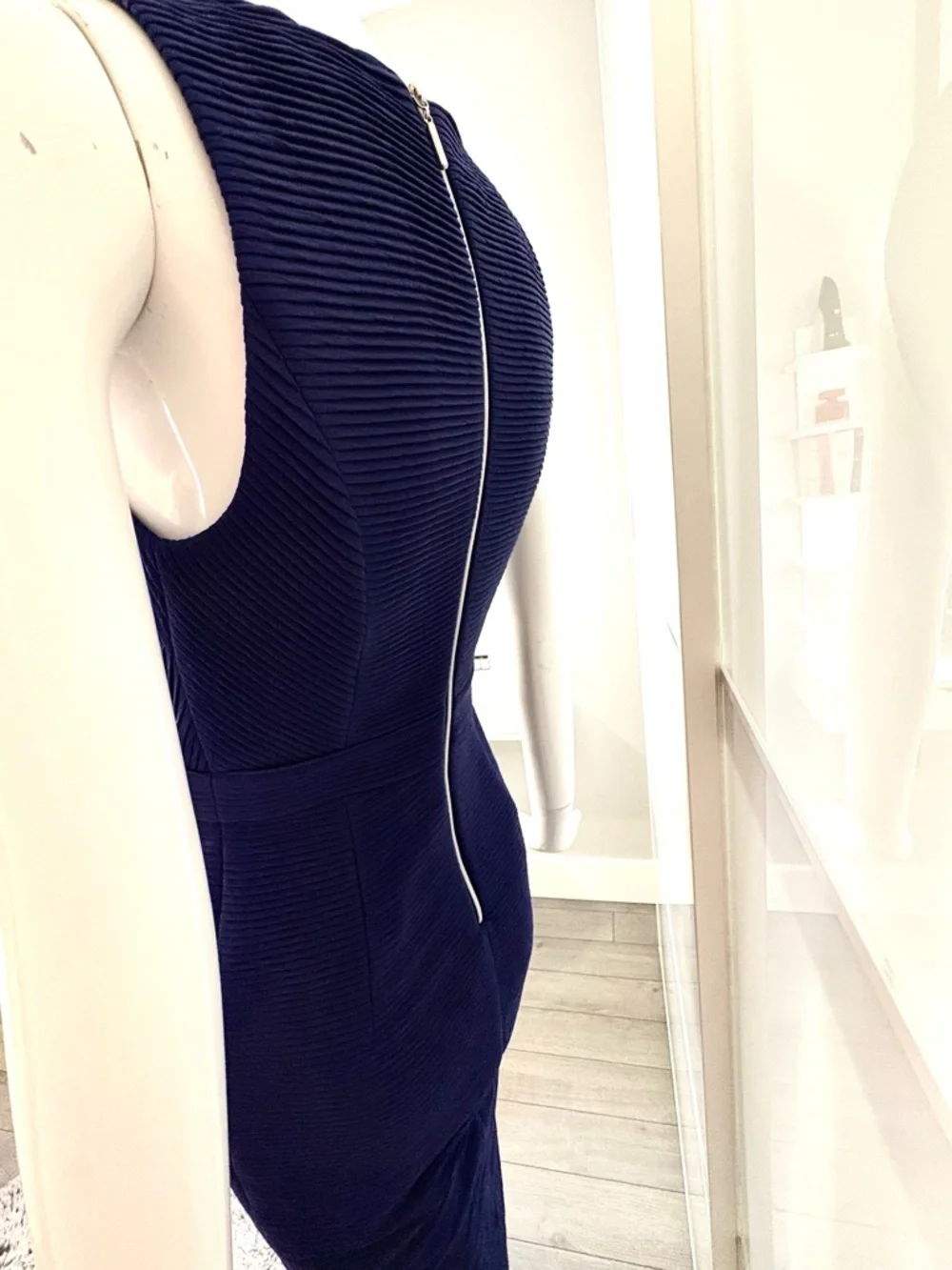 RW&CO Workwear Chic Blue Textured Dress Pockets Stretch Zip Back XS - Picture 7 of 9